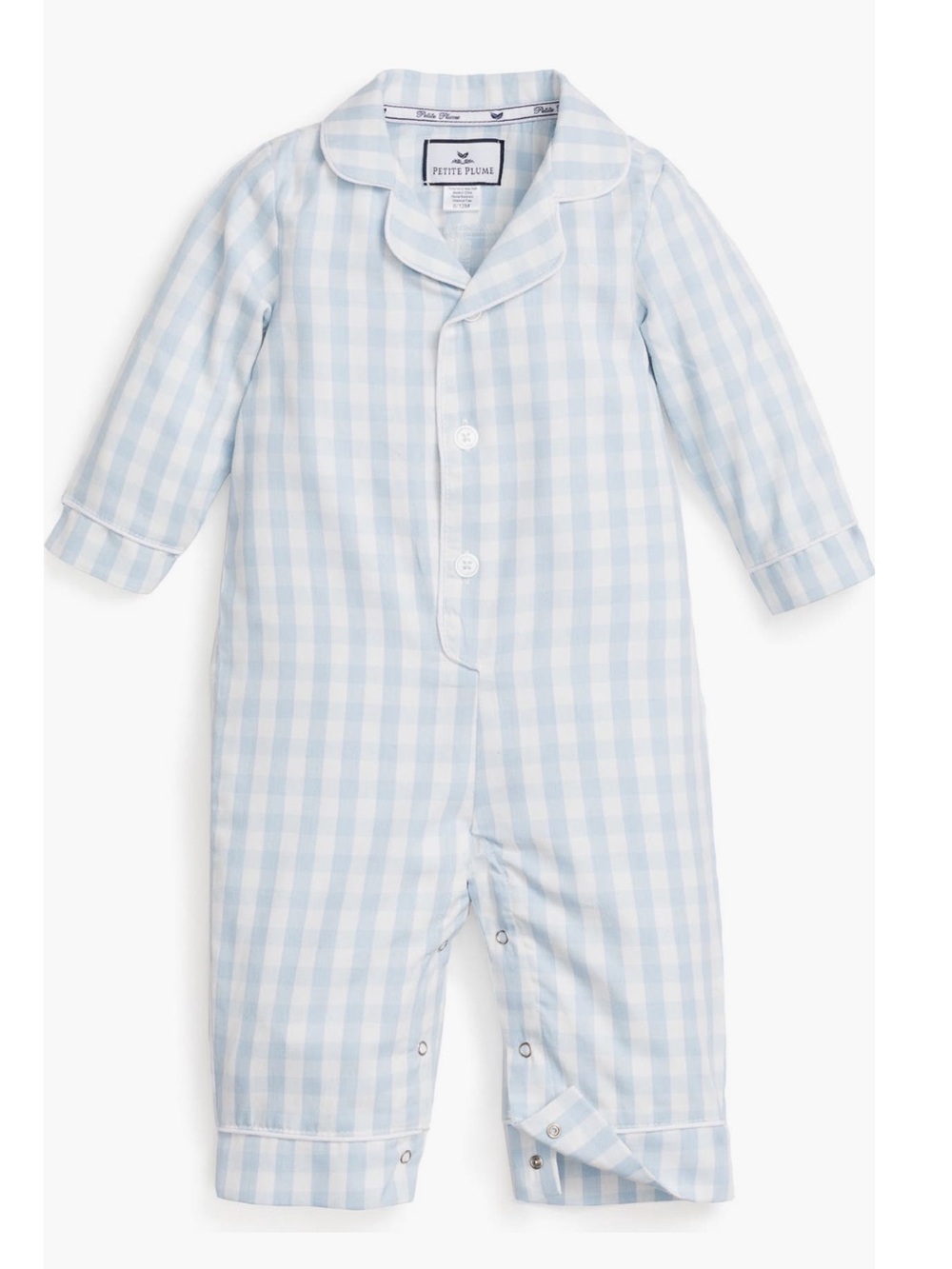 Petit Plume Blue Gingham Baby Pajama One-Piece